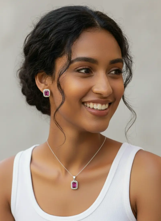 Ruby Rectangle Pendant Set - House Of B