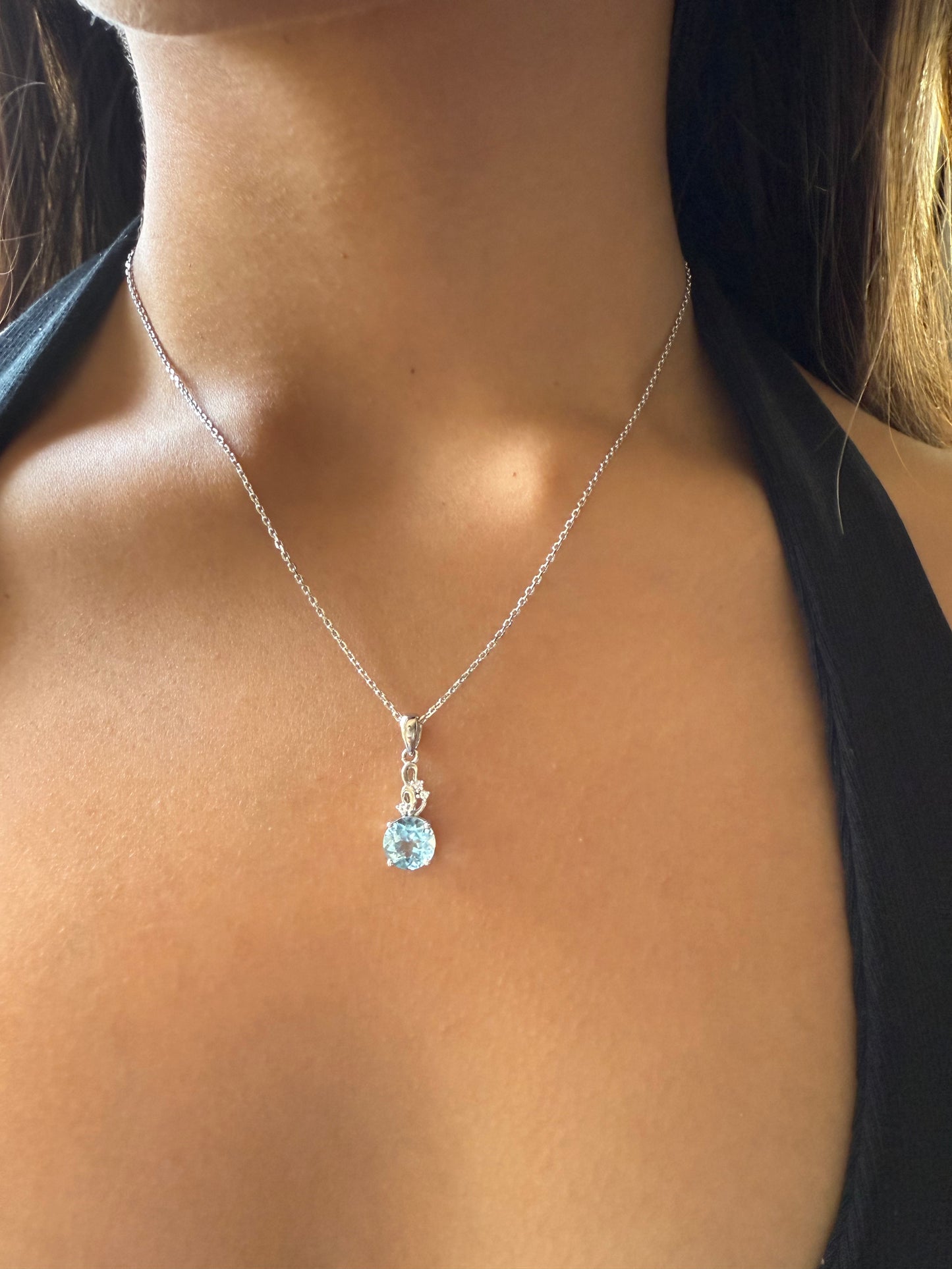 Blue Drop Pendant — Sterling Silver Necklace with Luminous Blue Gemstone