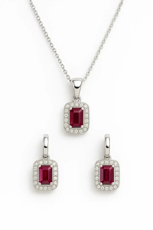 Ruby Rectangle Pendant Set - House Of B