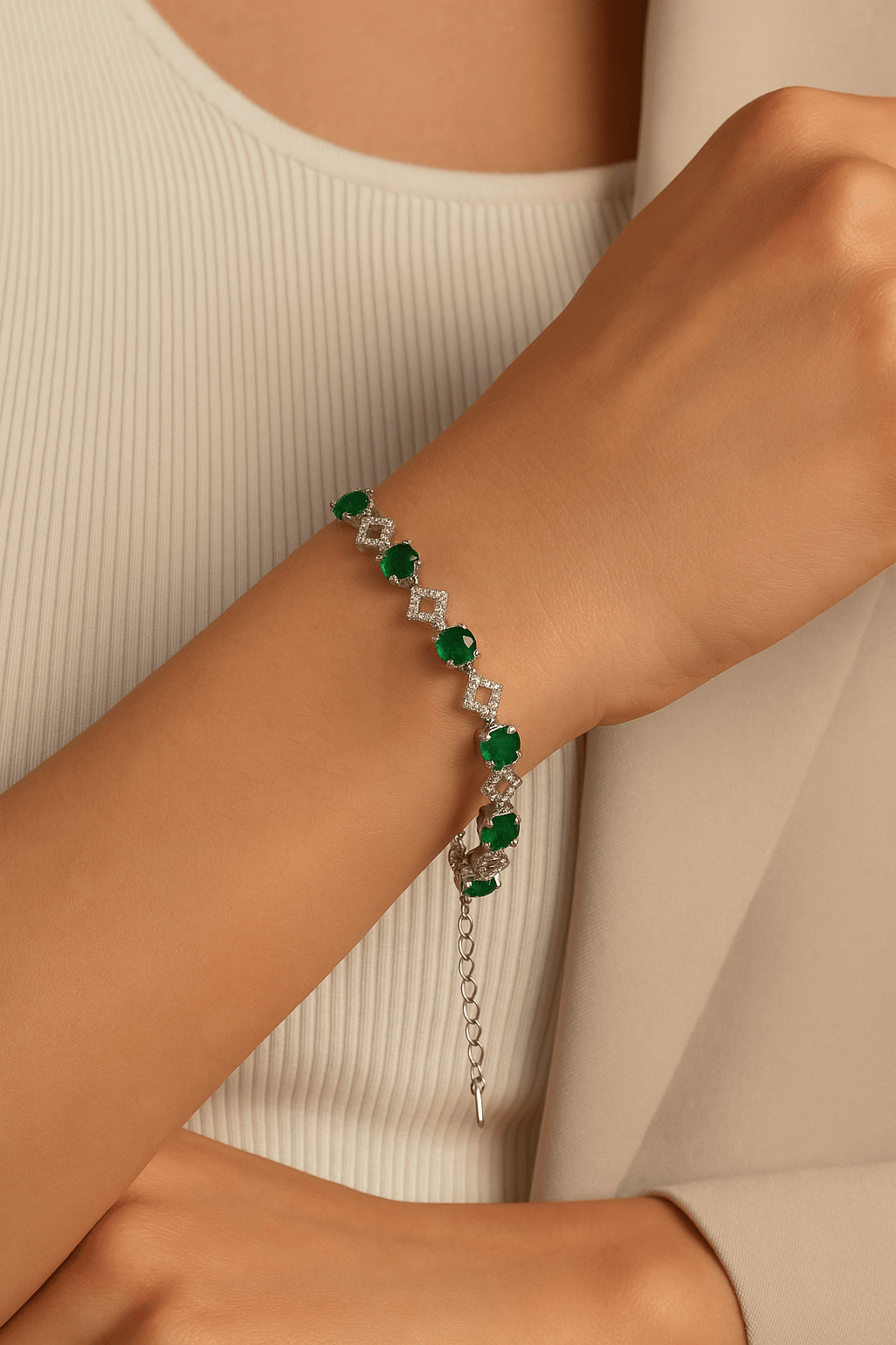 Rapulza Emerald Diamond Square Bracelet - House Of B