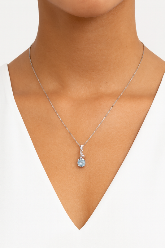 Blue Drop Pendant Set — Sterling Silver Necklace & Earrings with Luminous Blue Drops