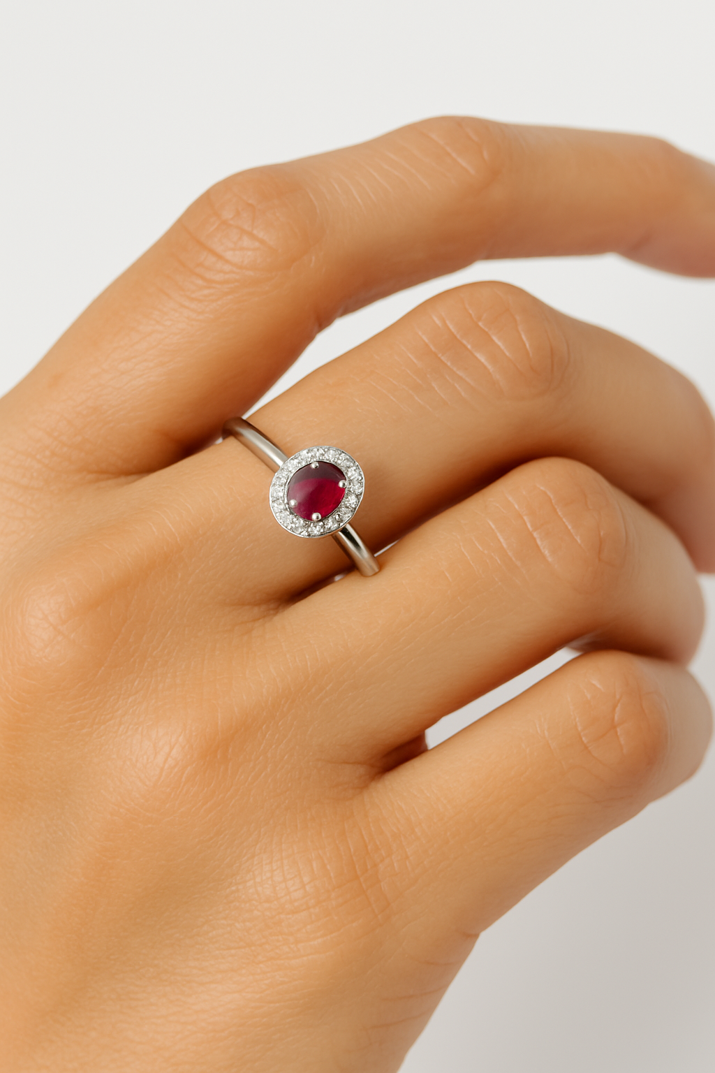 Hand model wearing Ruby Oval Ring House Of B India