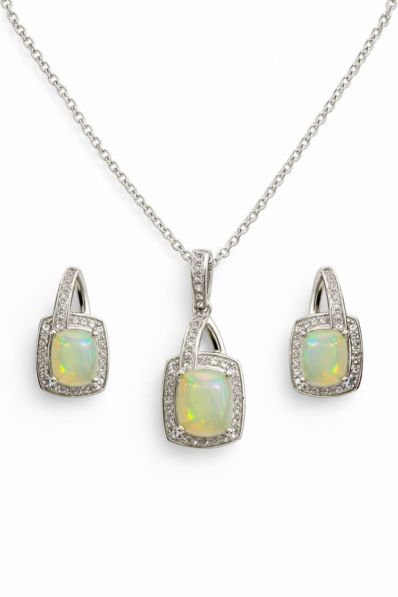 Ice Yellow Silver Rectangle Pendant Set_houseofb