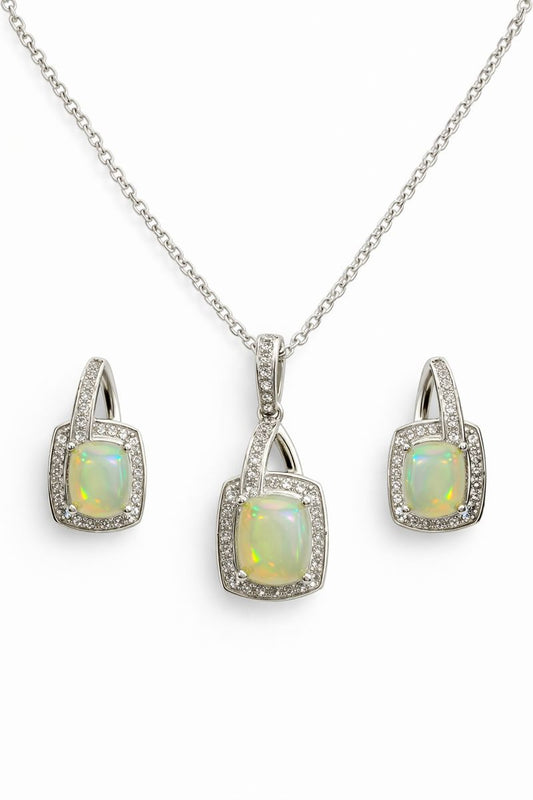 Ice Yellow Silver Rectangle Pendant Set_houseofb