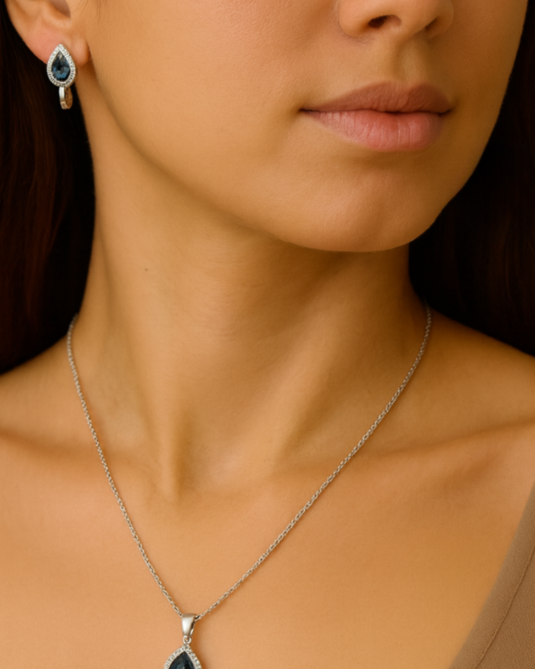 Turquoise Silver Drop Pendant Set