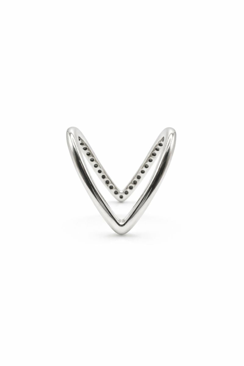Silver V-shaped pendant on a white background